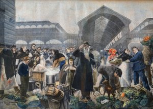 朝のレザール市場のスープスタンド、1897年3月2日の「Le petit Journal」誌の挿絵 - パリの la soup aux Halles le matin - ジャン・ジャック・ルソー（1861-1911）の後にフォーチュン＝ルイ・モーユが彫ったもの。