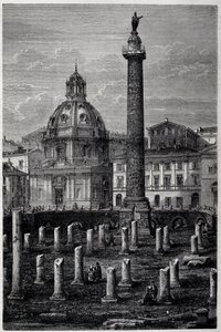 トラヤヌス広場とトラヤヌス柱（Colonna Traiana）とウルピアン寺院（1864-1868年のフランシス・ウェイの航海）-1869年の「ツール・ド・モンド」第2週に登場 作： French School