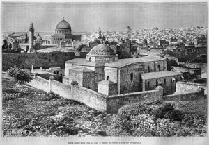 今日のシリアの聖アン教会と岩のドーム、テンプルマウント。フェニシア、レバノン、ジューディーへの旅。 1884年、ルイシャルルエミールロルテの1875-1880（bw彫刻）