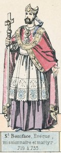 聖ボニファティウス（司教、宣教師、殉教者、719年〜735年）（彩色済み彫刻 作： French School