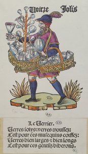 クリスドパリのガラス製品を売る屋台の商人、1515年頃（色の木版画）