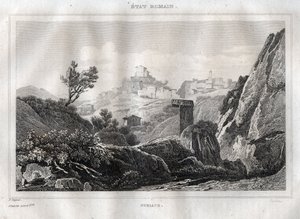 首都ローマのスビアコ・ラツィオ - M. de Norvins, Ch. Nodier 1834-1836による "Picturesque Italy "からのエングレーヴィング。 作： French School