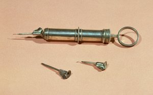 さまざまな針で1853年にCharles-Gabriel Pravaz（1791-1853）によって発明された注射器 作： French School