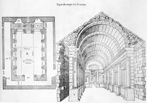 フォンテーヌ神殿、1560年に出版された、ジャンポルドダルベナスによる、ニスメの古くて輝かしい都市の歴史談話のイラスト 作： French School