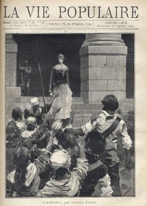 フランス革命（1793年）のテロ：若い女性が革命裁判所の階段を降りる際に、彼女を脅す怒れる群衆の前で。アナトール・フランス（1844-1924）の「L
