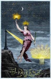 光のアレゴリー - Allegorie de la Lumiere - アレクシス・クレールの「誰もが利用できる科学 - 物理学と化学」に掲載された版画 - 19世紀末 - 個人蔵 作： French School