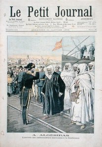 1906年のアルヘシラスでの国際会議でのモロッコ大使の到着、1906年1月21日、ルプチジャーナルの表紙 作： French School