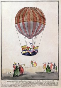 1783年12月1日、チュイルリー公園のエアロスタットの上昇（ペンとインク、紙にトイレ） 作： French School
