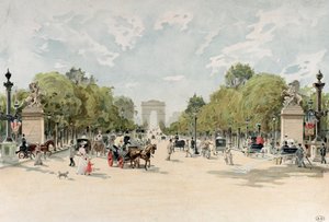 シャンゼリゼ大通り、1895年頃（紙にwc） 作： French School
