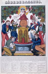 バッカス法典、すべての不快な人々は水を飲む人、アルコール依存症の風刺画、Imagerie de Metz、c.1840 作： French School