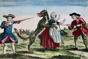 ゲバウダンの野獣、バセット発行、1764年（カラー彫刻） 作： French School