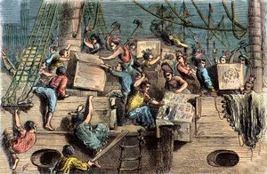ボストンティーパーティー、1773年12月6日。 作： French School