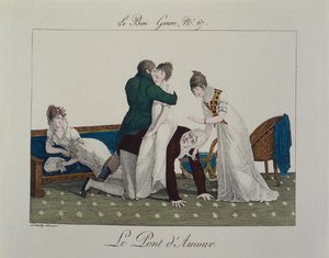 愛の橋」（「le Bon Genre」より67枚目、1810年頃、カラーエングレーヴィング）