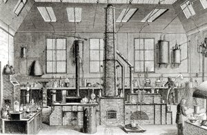 Almanach du Magasin Pittoresque、1870年からのパリの学校の化学実験室