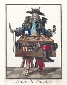 ラーメッシン家の1人が1640年から84年に彫り込んだ像を描いた寓話的な衣装デザインのコブラー