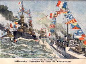 コーディアル・エンテンティ。ポーツマス港に浮かぶイギリス海軍の艦隊ザ・コーディアル・エンテンティポーツマスのフランス軍ル・プチ・ジャーナルのためのイラスト
