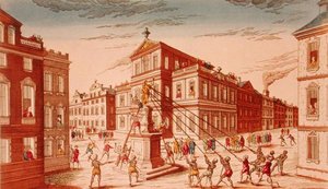 ニューヨークの王家の像の破壊、独立戦争の始まり 作： French School