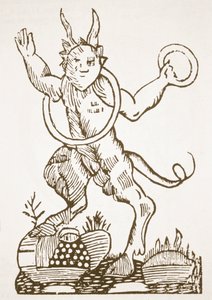 19世紀後半に出版されたマジックの歴史で使用された、隠された宝物、ルヴェリタブルドラゴンルージュ、リール1521のイラストのコピーを指し示す悪魔