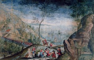 1722年から33年の間にキャップブレトン島のルイブールにあるカレールスイス連隊から50人の兵士が上陸した 作： French School