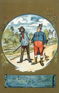 寓話の犬と狼、ジャン・ド・ラ・フォンテーヌ（1621-95） 作： French School