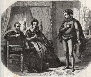 1540年に娘のアンヌ・ド・クレヴィス（1515-1557）とイングランド王ヘンリー8世（1491-1547）の結婚が解消されたことを知ったクレヴィス公爵夫人、マリー・フォン・ユーリヒ（1491-1543）。1871年の「Hist」に掲載された版画 作： French School