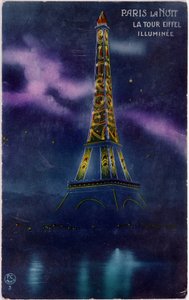 Citroen "の文字でライトアップされたエッフェル塔 - ポストカード、1925年頃 作： French School