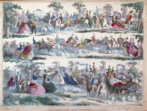 パリの優雅な生活-ブローニュの森へ出発、1860年頃 作： French School