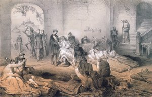1859年6月24日のソルフェリーノの戦いの後、ナポレオン3世皇帝が負傷した兵士を訪問 作： French School