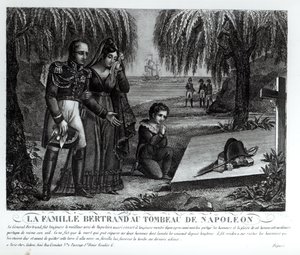 ナポレオンボナパルトの墓にいるアンリグラティアンベルトラン将軍の家族（1773-1844）（1769-1821）1821（リソ）（bw写真）
