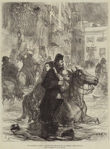 スペインの洪水、ムルシアの住人を救う（版画 作： French School