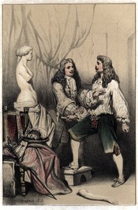 フランスの彫刻家ピエール・ピュジェ（1620-1694）は、彼のスポンサーが提案した平凡な案のためにヴィーナスを壊すことになった。 ヴァレリオによる2色刷りのエングレーヴィング「Scenes de la vie d