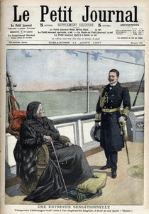 ドイツ皇帝ウィリアム2世（1859-1941）がヨット「アザミ」に乗って旧皇族ユージニア（1826-1920）を訪問、「Le petit journal」1907年8月11日号（エングレービング