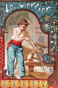 吹きガラス職人」1899年頃（カラーリトグラフ） 作： French School