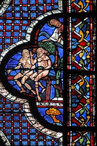 良いサマリア人の窓：神はアダムとイブを呼び出します（イチジクの葉を使用）（w44） 作： French School