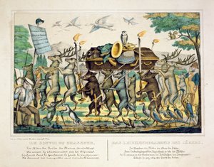 ハンターの行列、1850年頃（手塗りのlitho） 作： French School