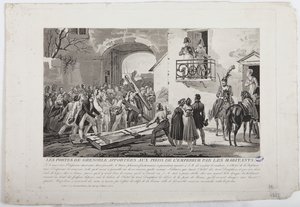 1815年3月6日、天皇の足元にグルノーブルの門を置く住民、1815年マルティネット 作： French School