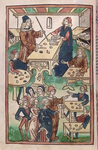 宝石店、1491年（色の木版画） 作： French School