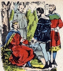 O rei da França Louis IX dit Saint-Louis” (1214-1270) faz justiça sob um carvalho em Vincennes - King of France Saint Louis (1214-1270) faz justiça sob um carvalho em Vincennes 作： French School