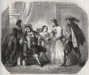 フランス王ルイ13世（1601-1643）は、オーストリア王妃アンヌ（1601-1666）と話しているときに偏頭痛に襲われる。Henry de Kock (1819-1892)の "Histoire Des Cocus Celebres "に掲載されている1871年の版画。