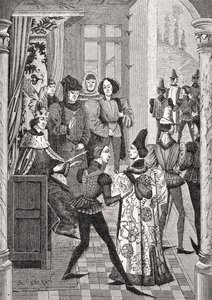 ポールラクロワ（1806-84）による「ルモヤンエージエルラルネッサンス」の1847年発行の「フロワサールのクロニクル」のミニチュアの後の王の宮廷または大評議会