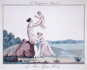 母性の歓喜」（「Le Bon Genre」37号、1810年頃）（カラーエングレービング 作： French School
