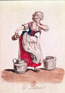 ミルクメイド、1785年（カラー彫刻）