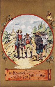 粉屋とその息子とロバ 1880年頃（彩色済みエングレーヴィング 作： French School
