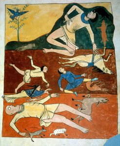 775年にリーバナの僧侶ベアトゥスによって書かれた『聖ヨハネによる黙示録』の注釈書から引用されたミニチュア万年筆 作： French School