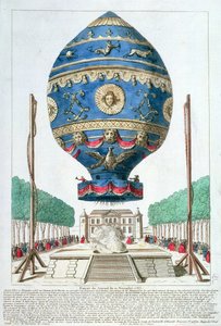 1783年11月21日、シャトードラムエットでのモンゴルフィエ兄弟のバルーン実験 作： French School