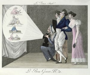 オールドスタイル、マジックランタンフィルムからの18世紀の画像の投影、ルボンジャンルのイラスト 作： French School