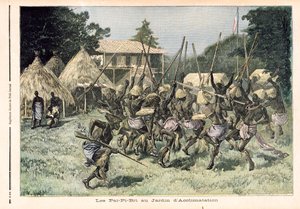 パリのジャルダン・ダクリマタシオンのパイピーブリ、1893年8月5日付「ル・プチ・ジャーナル」の挿絵（カラー・エングレーヴィング）。 作： French School