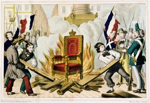 バスティーユ広場で王位を燃やす人々、1848年 作： French School