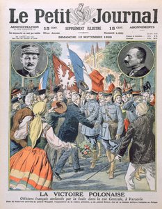 ポーランドの勝利、ワルシャワの中央通りの群衆によって称賛されているフランスの将校、1920年9月12日、ルプチジャーナルのイラストをカバー
