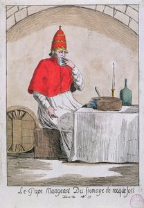 1791年ロックフォールチーズを食べる教皇 作： French School